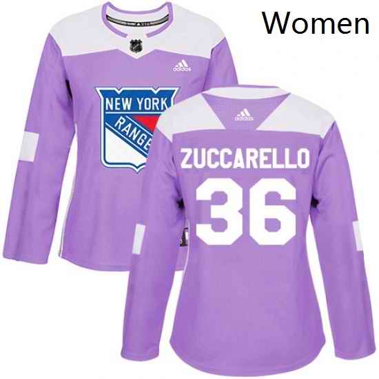 Womens Adidas New York Rangers 36 Mats Zuccarello Authentic Purple Fights Cancer Practice NHL Jersey